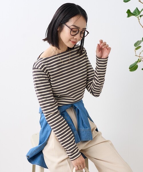 FREAK'S STORE（フリークスストア）の「ワンポイント刺繍 コンパクトバスクシャツ/ボーダーロンT（Tシャツ/カットソー・レディース・イエロー/レッド/ネイビー/オフホワイト/グレー・ﾌﾘ-）」の8枚目の写真
