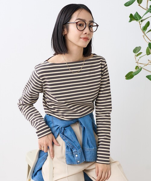 FREAK'S STORE（フリークスストア）の「ワンポイント刺繍 コンパクトバスクシャツ/ボーダーロンT（Tシャツ/カットソー・レディース・イエロー/レッド/ネイビー/オフホワイト/グレー・ﾌﾘ-）」の9枚目の写真
