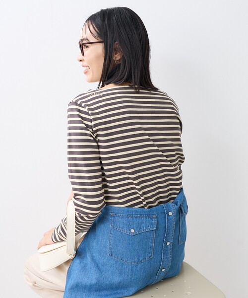 FREAK'S STORE（フリークスストア）の「ワンポイント刺繍 コンパクトバスクシャツ/ボーダーロンT（Tシャツ/カットソー・レディース・イエロー/レッド/ネイビー/オフホワイト/グレー・ﾌﾘ-）」の10枚目の写真