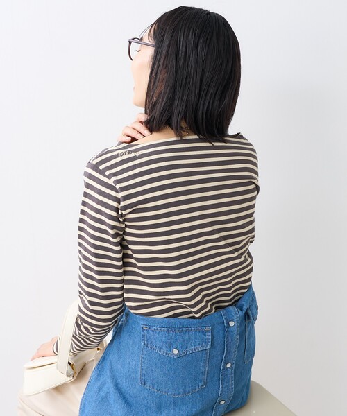FREAK'S STORE（フリークスストア）の「ワンポイント刺繍 コンパクトバスクシャツ/ボーダーロンT（Tシャツ/カットソー・レディース・イエロー/レッド/ネイビー/オフホワイト/グレー・ﾌﾘ-）」の11枚目の写真