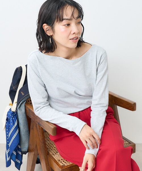 FREAK'S STORE（フリークスストア）の「ワンポイント刺繍 コンパクトバスクシャツ/ボーダーロンT（Tシャツ/カットソー・レディース・イエロー/レッド/ネイビー/オフホワイト/グレー・ﾌﾘ-）」の13枚目の写真
