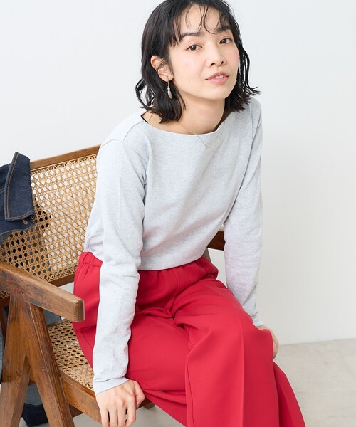 FREAK'S STORE（フリークスストア）の「ワンポイント刺繍 コンパクトバスクシャツ/ボーダーロンT（Tシャツ/カットソー・レディース・イエロー/レッド/ネイビー/オフホワイト/グレー・ﾌﾘ-）」の14枚目の写真