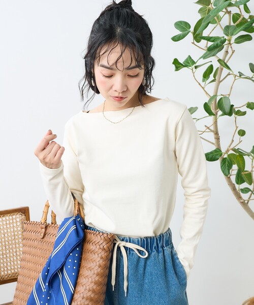 FREAK'S STORE（フリークスストア）の「ワンポイント刺繍 コンパクトバスクシャツ/ボーダーロンT（Tシャツ/カットソー・レディース・イエロー/レッド/ネイビー/オフホワイト/グレー・ﾌﾘ-）」の22枚目の写真