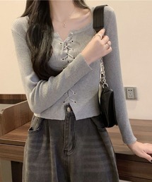 レースアップリブニット