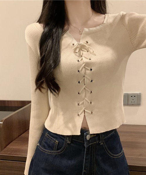 paravion（パラビオン）の「レースアップリブニット（Tシャツ/カットソー・レディース・ブラック/グレー/オフホワイト/ホワイト・FREE）」の14枚目の写真