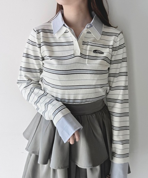 NOMAE(ノーマエ)の「ダブルカラーポロニット(Tシャツ/カットソー・レディース・ホワイト系その他/ネイビー/ブルー系その他/ピンク/グレー・FREE)」の2枚目の写真