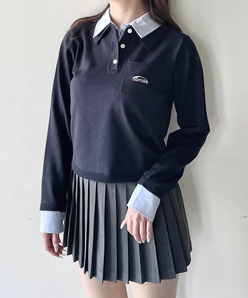 NOMAE(ノーマエ)の「ダブルカラーポロニット(Tシャツ/カットソー・レディース・ホワイト系その他/ネイビー/ブルー系その他/ピンク/グレー・FREE)」の4枚目の写真