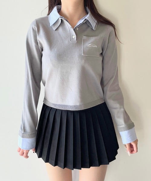 NOMAE(ノーマエ)の「ダブルカラーポロニット(Tシャツ/カットソー・レディース・ホワイト系その他/ネイビー/ブルー系その他/ピンク/グレー・FREE)」の3枚目の写真