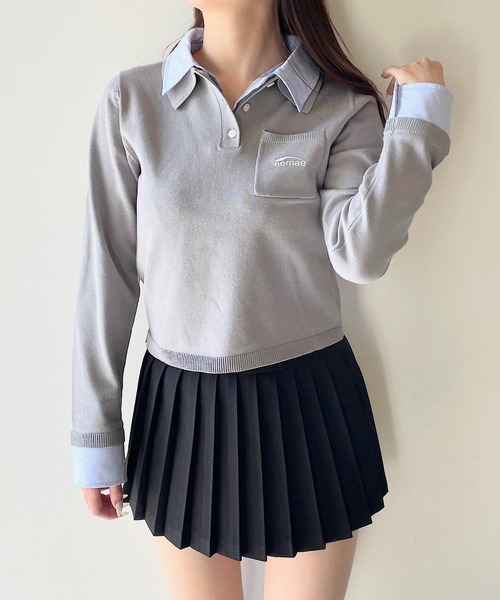 NOMAE(ノーマエ)の「ダブルカラーポロニット(Tシャツ/カットソー・レディース・ホワイト系その他/ネイビー/ブルー系その他/ピンク/グレー・FREE)」の6枚目の写真
