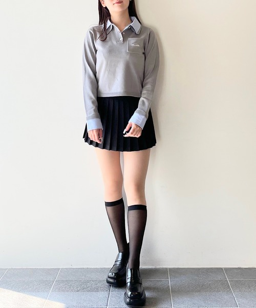 NOMAE(ノーマエ)の「ダブルカラーポロニット(Tシャツ/カットソー・レディース・ホワイト系その他/ネイビー/ブルー系その他/ピンク/グレー・FREE)」の12枚目の写真