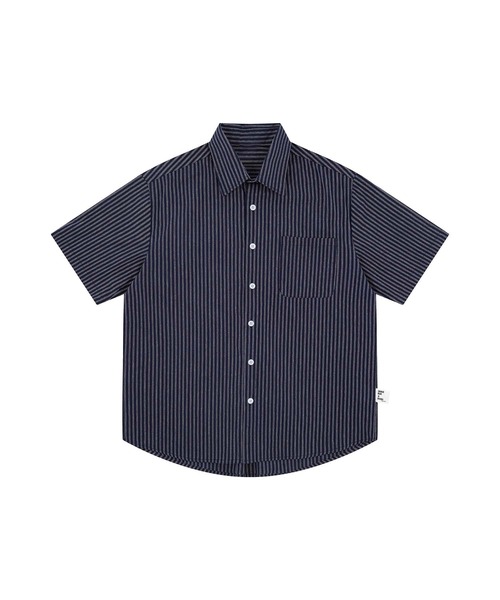 aimoha（アイモハ）の「【aimoha neo】Dual Tone Stripe Shirt (SS)（シャツ/ブラウス・メンズ・ホワイト/ネイビー・MEDIUM/LARGE/X-LARGE/XX-LARGE）」の2枚目の写真