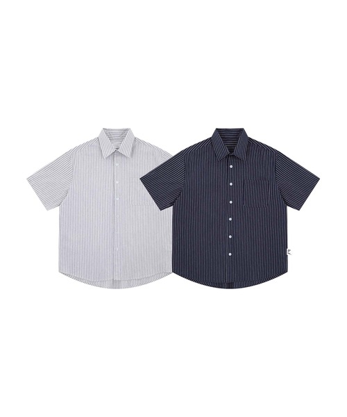 aimoha（アイモハ）の「【aimoha neo】Dual Tone Stripe Shirt (SS)（シャツ/ブラウス・メンズ・ホワイト/ネイビー・MEDIUM/LARGE/X-LARGE/XX-LARGE）」の3枚目の写真