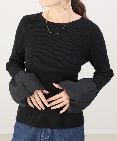 ソブ sov. ダブスタ ニット 長袖 タートルネック リブ ウール 黒 ブラック 38