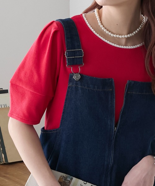 BONLECILL(ボンルシール)の「【イージーケア/マシンウォッシャブル】ランタンスリーブスカラップレースリブT(Tシャツ/カットソー・レディース・レッド/ブラック×ホワイト/ネイビー系1/オフホワイト/チャコールグレー/ブラック/ネイビー/グリーン・FREE)」の8枚目の写真