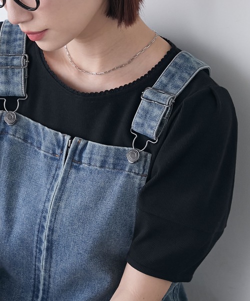 BONLECILL(ボンルシール)の「【イージーケア/マシンウォッシャブル】ランタンスリーブスカラップレースリブT(Tシャツ/カットソー・レディース・レッド/ブラック×ホワイト/ネイビー系1/オフホワイト/チャコールグレー/ブラック/ネイビー/グリーン・FREE)」の2枚目の写真