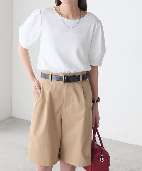 BONLECILL(ボンルシール)の「【イージーケア/マシンウォッシャブル】ランタンスリーブスカラップレースリブT(Tシャツ/カットソー・レディース・レッド/ブラック×ホワイト/ネイビー系1/オフホワイト/チャコールグレー/ブラック/ネイビー/グリーン・FREE)」の10枚目の写真