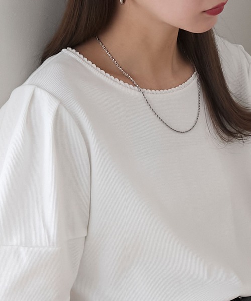 BONLECILL(ボンルシール)の「【イージーケア/マシンウォッシャブル】ランタンスリーブスカラップレースリブT(Tシャツ/カットソー・レディース・レッド/ブラック×ホワイト/ネイビー系1/オフホワイト/チャコールグレー/ブラック/ネイビー/グリーン・FREE)」の13枚目の写真
