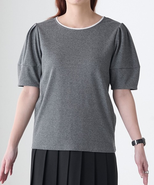 BONLECILL(ボンルシール)の「【イージーケア/マシンウォッシャブル】ランタンスリーブスカラップレースリブT(Tシャツ/カットソー・レディース・レッド/ブラック×ホワイト/ネイビー系1/オフホワイト/チャコールグレー/ブラック/ネイビー/グリーン・FREE)」の20枚目の写真