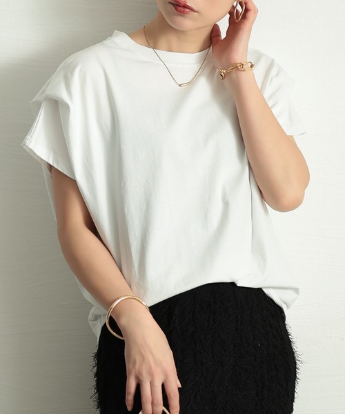 Sawa a la mode(サワアラモード)の「タックスリーブコットンカットソー(Tシャツ/カットソー・レディース・ホワイト/ブラウン/ブラック/杢グレー・FREE)」の2枚目の写真