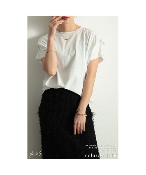 Sawa a la mode(サワアラモード)の「タックスリーブコットンカットソー(Tシャツ/カットソー・レディース・ホワイト/ブラウン/ブラック/杢グレー・FREE)」の6枚目の写真