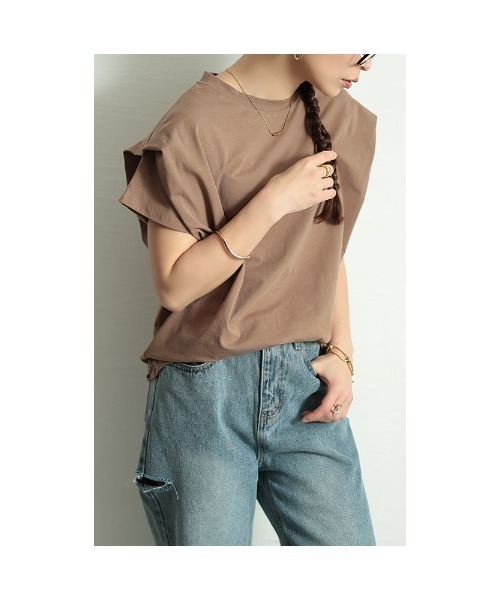 Sawa a la mode(サワアラモード)の「タックスリーブコットンカットソー(Tシャツ/カットソー・レディース・ホワイト/ブラウン/ブラック/杢グレー・FREE)」の14枚目の写真