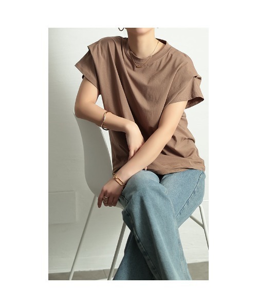 Sawa a la mode(サワアラモード)の「タックスリーブコットンカットソー(Tシャツ/カットソー・レディース・ホワイト/ブラウン/ブラック/杢グレー・FREE)」の15枚目の写真
