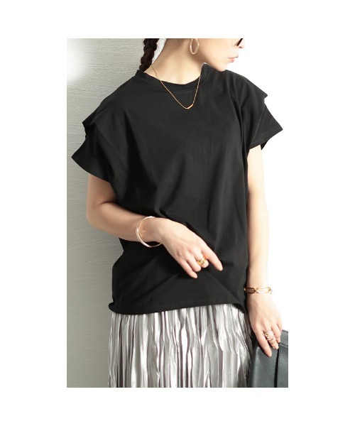 Sawa a la mode(サワアラモード)の「タックスリーブコットンカットソー(Tシャツ/カットソー・レディース・ホワイト/ブラウン/ブラック/杢グレー・FREE)」の20枚目の写真