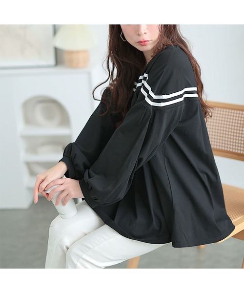 GOLDJAPAN(ゴールドジャパン)の「配色ラインフレアプルオーバー【大きいサイズ対応】(Tシャツ/カットソー・レディース・ブラック/ホワイト・LL~3L/4L~5L)」の10枚目の写真