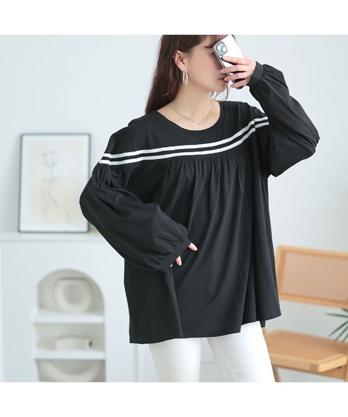 GOLDJAPAN(ゴールドジャパン)の「配色ラインフレアプルオーバー【大きいサイズ対応】(Tシャツ/カットソー・レディース・ブラック/ホワイト・LL~3L/4L~5L)」の13枚目の写真