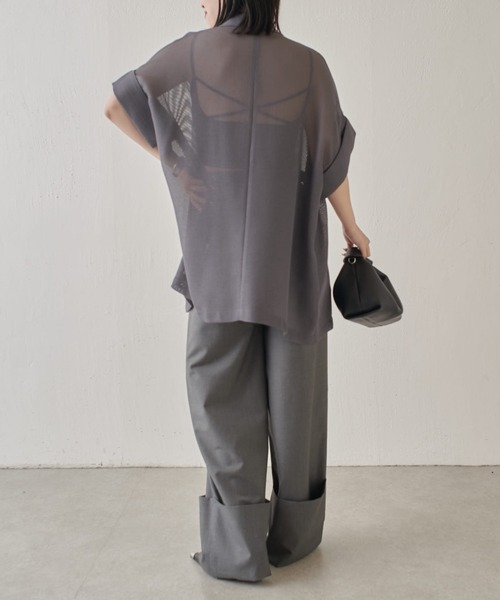 Lui's(ルイス)の「【夏の体型カバーに!】メッシュ半袖ジャケット(テーラードジャケット・レディース・ブラック/アイボリー/チャコールグレー・FREE)」の6枚目の写真