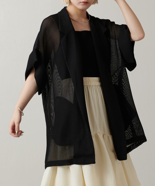 Lui's(ルイス)の「【夏の体型カバーに!】メッシュ半袖ジャケット(テーラードジャケット・レディース・ブラック/アイボリー/チャコールグレー・FREE)」の13枚目の写真