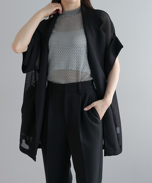 Lui's(ルイス)の「【夏の体型カバーに!】メッシュ半袖ジャケット(テーラードジャケット・レディース・ブラック/アイボリー/チャコールグレー・FREE)」の7枚目の写真
