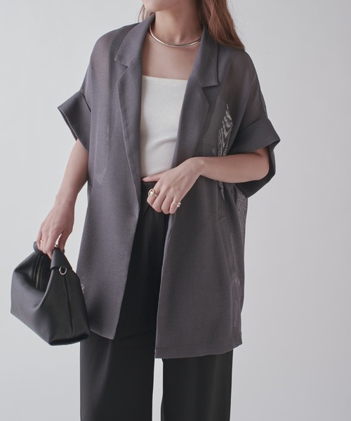 Lui's(ルイス)の「【夏の体型カバーに!】メッシュ半袖ジャケット(テーラードジャケット・レディース・ブラック/アイボリー/チャコールグレー・FREE)」の21枚目の写真