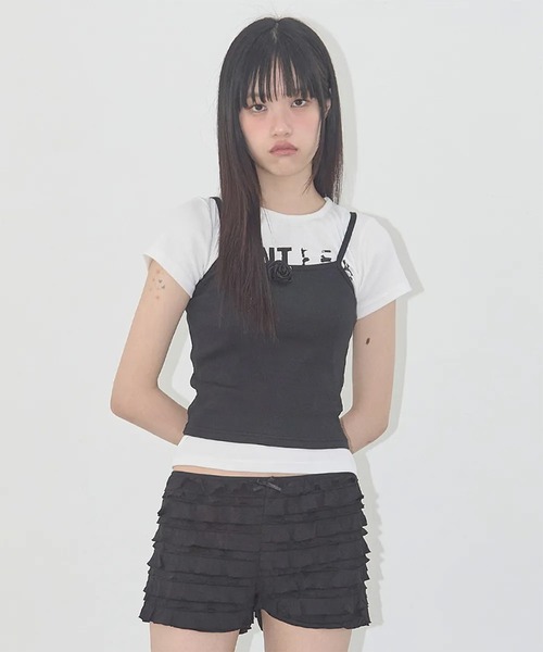 FANCY CLUB(ファンシークラブ)の「A'GEM/9 × .kom 『 FANCY CLUB/ファンシークラブ』 3-WAY LETTERING CORSAGE TEE/3WAY レタリング TEE(Tシャツ/カットソー・レディース・ブラック/レッド・FREE)」の1枚目の写真