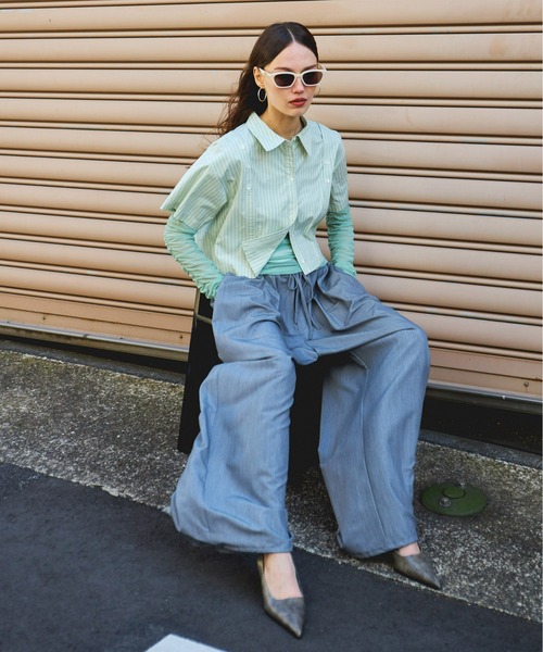 MAISON SPECIAL（メゾンスペシャル）の「Drawstring Wide Easy Pants/ドローストリングワイドイージーパンツ■セットアップ対応■（スラックス・レディース・ブラック/グレー・38/36）」の4枚目の写真
