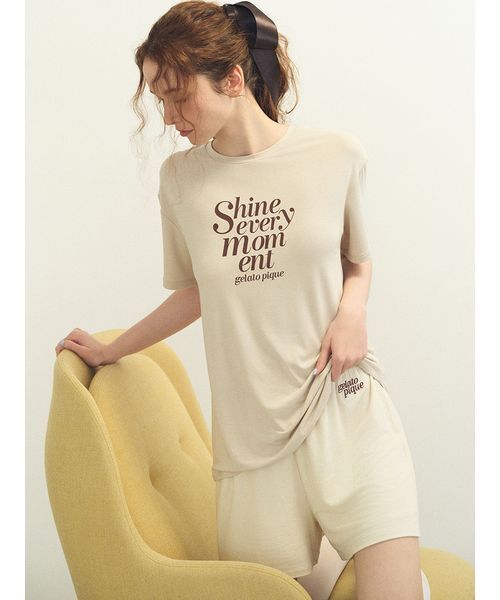 ロゴTシャツ&リブショートパンツセット ジェラートピケ 【新品】 セール】【接触冷感】ロゴTシャツ&リブショートパンツセット