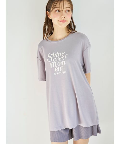 【新品】ジェラートピケ 接触冷感 ロゴTシャツ&リブショートパンツセット セール】【接触冷感】ロゴTシャツ&リブショートパンツセット