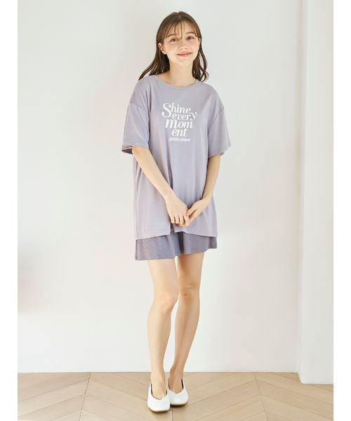 新品✨ジェラートピケ【接触冷感】ロゴTシャツ&リブショートパンツセット グレー セール】【接触冷感】ロゴTシャツ&リブショートパンツセット