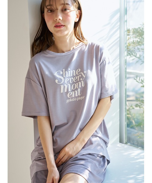 ハマ　ジェラピケ　半袖Tシャツ&ショートパンツセット ジェラートピケ レディース 接触冷感 ロゴTシャツ&リブショート