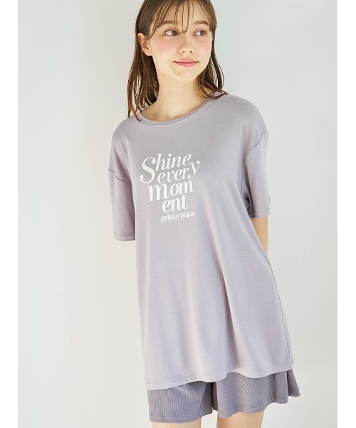 新品✨ジェラートピケ【接触冷感】ロゴTシャツ&リブショートパンツセット グレー gelato pique｜【接触冷感】ロゴTシャツ&リブショートパンツ