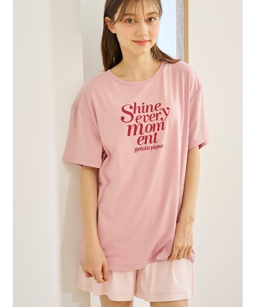 新品✨ジェラートピケ【接触冷感】ロゴTシャツ&リブショートパンツセット グレー セール】【接触冷感】ロゴTシャツ&リブショートパンツセット