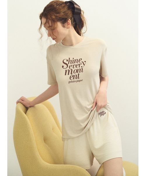 【新品】ジェラートピケ 接触冷感 ロゴTシャツ&リブショートパンツセット セール】【接触冷感】ロゴTシャツ&リブショートパンツセット