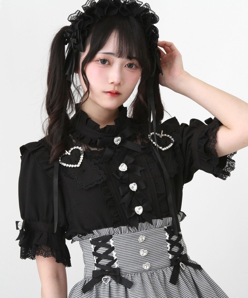 ブラウス シャツ ハートベルトチョーカービジューブラウス レディース DearMyLove ブラウス シャツ ハートベルトチョーカービジュー