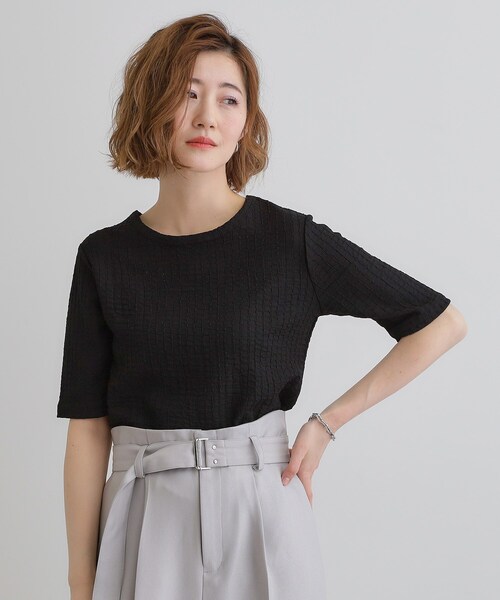 grove（グローブ）の「ジャカードハーフスリーブプルオーバー（Tシャツ/カットソー・レディース・オフホワイト/ピンク系/ブラック・01/02/03/04/05）」の3枚目の写真