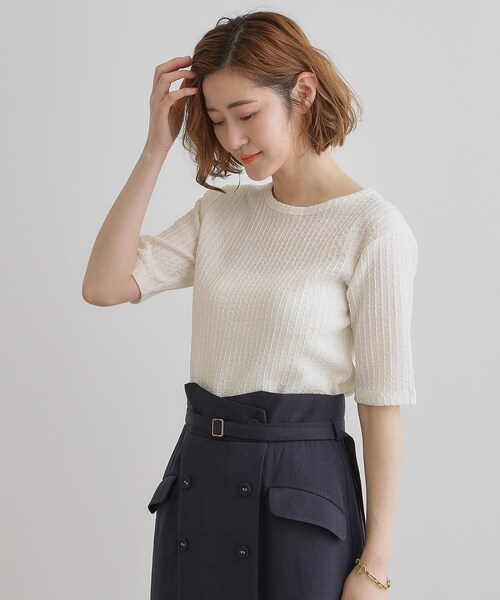 grove（グローブ）の「ジャカードハーフスリーブプルオーバー（Tシャツ/カットソー・レディース・オフホワイト/ピンク系/ブラック・01/02/03/04/05）」の15枚目の写真