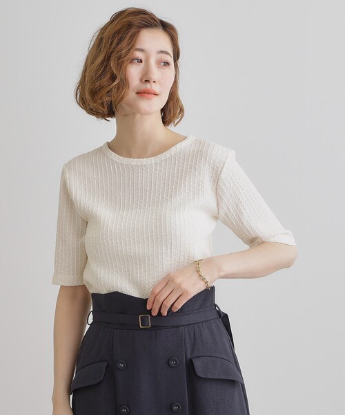 grove（グローブ）の「ジャカードハーフスリーブプルオーバー（Tシャツ/カットソー・レディース・オフホワイト/ピンク系/ブラック・01/02/03/04/05）」の16枚目の写真