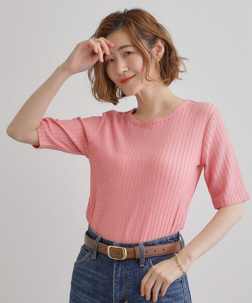 grove（グローブ）の「ジャカードハーフスリーブプルオーバー（Tシャツ/カットソー・レディース・オフホワイト/ピンク系/ブラック・01/02/03/04/05）」の19枚目の写真