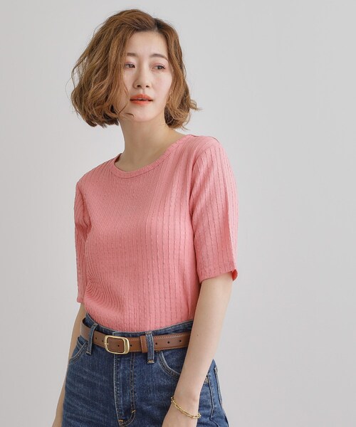 grove（グローブ）の「ジャカードハーフスリーブプルオーバー（Tシャツ/カットソー・レディース・オフホワイト/ピンク系/ブラック・01/02/03/04/05）」の20枚目の写真