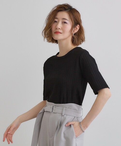 grove（グローブ）の「ジャカードハーフスリーブプルオーバー（Tシャツ/カットソー・レディース・オフホワイト/ピンク系/ブラック・01/02/03/04/05）」の5枚目の写真