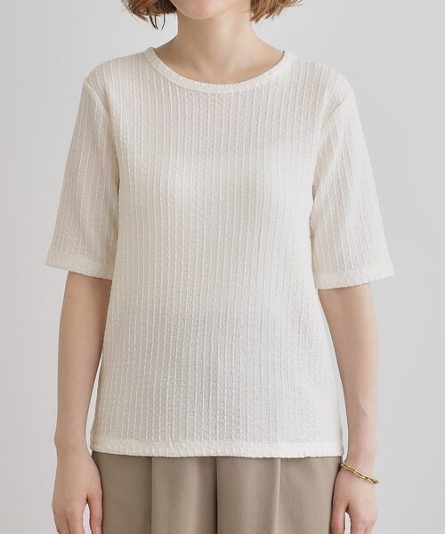 grove（グローブ）の「ジャカードハーフスリーブプルオーバー（Tシャツ/カットソー・レディース・オフホワイト/ピンク系/ブラック・01/02/03/04/05）」の9枚目の写真